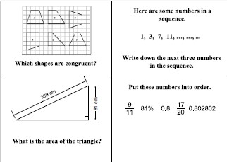 Starter activity on congruence, Pythagoras Theorem, sequences and fractions.